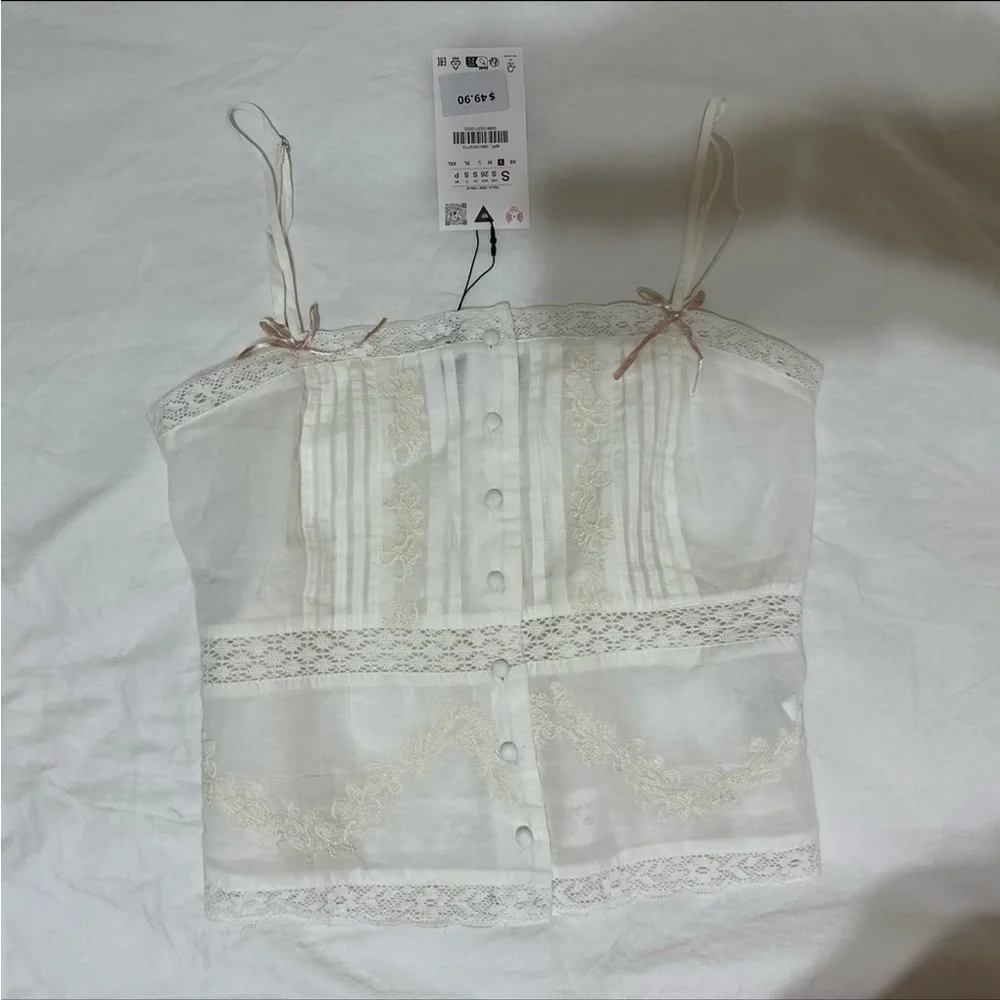 Zara Embroidered Bow Top NWT - Picture 2 of 4